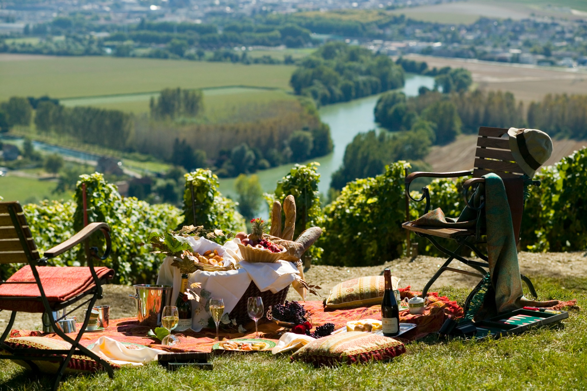 French picnic overlooking the Champagne vineyards